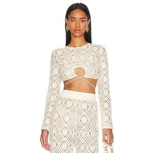 Andrea Iyamah hira Keyhole Crochet Crop Top Swim Cover-Up xs